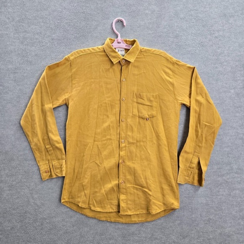 Wrangler Men Button Up Shirt Large Yellow Spirit of America Pocket Long Sleeve